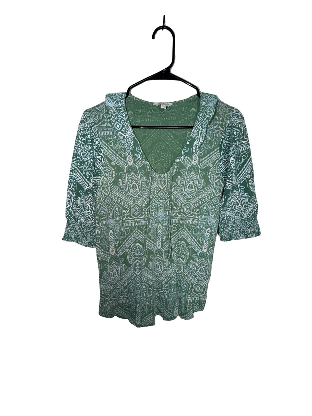 Lucky Brand Green Printed V-Neck Tunic